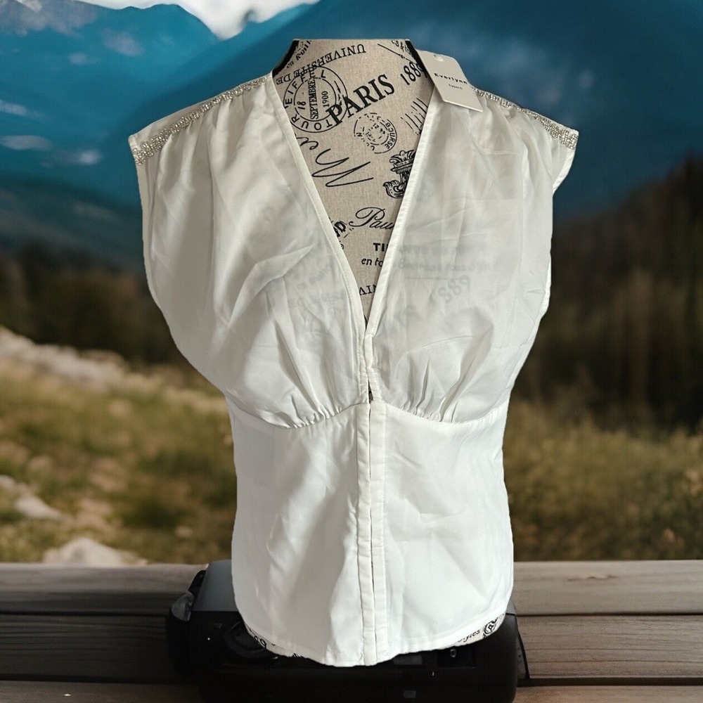 Women's Everlynn White Sleeveless Blouse Diamond Accents  NWT L Classy Elegant